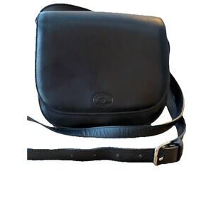 Brooks Brothers Womens Black‎ Genuine Leather Adjustable Strap Crossbody Bag